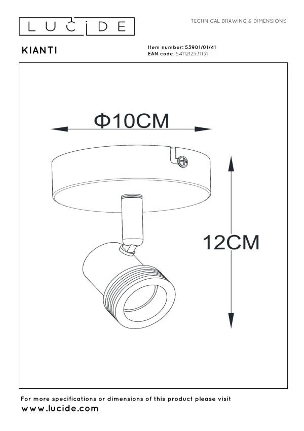 Lucide KIANTI - Deckenstrahler - Ø 10 cm - 1xGU10 - Taupe - technisch